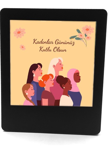 Kadınlar Gününe Özel Instagram Çerçeve & Papatya Desenli Bambulu Fincan & Kokulu Bardak Mum & 2 Adet Tek Içimlik Türk Kahvesi Hediye Seti
