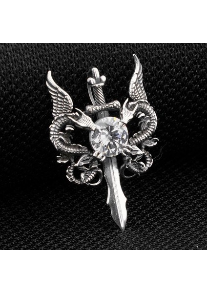 925 Ayar Gümüş Ejderha Dragon Tasarımlı Zirkon Taşlı Hancer Kolye Ucu