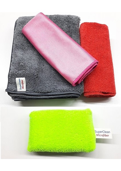 Superclean Mikrofiber Oto Yıkama Seti ( Oto Kurulama + Cila Bezi + Cam Bezi )
