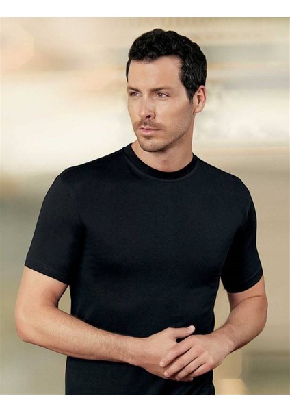 Siyah Sıfır Yaka Kısa Kollu Erkek Atlet 6lı Ekonomik Paket ME004