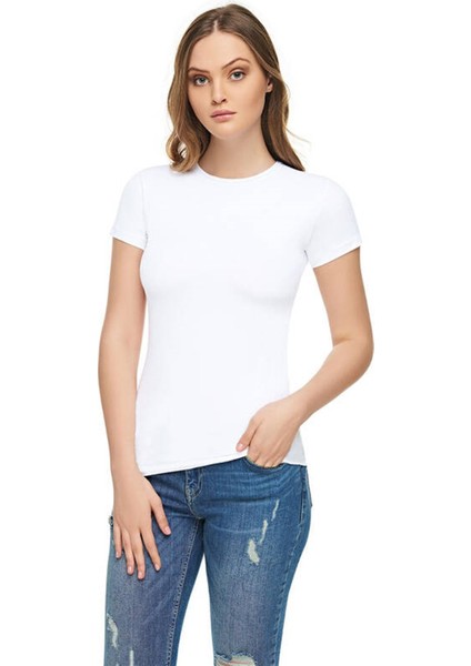 Kadın Elastan Yarım Kol T-Shirt ELT2202