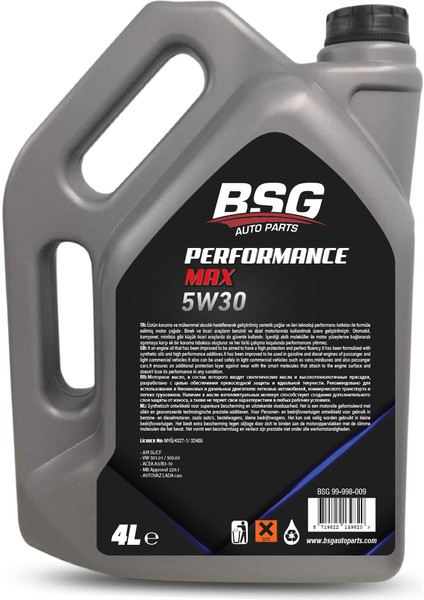 Bsg Performance Max  Motor Yağı 5W30 - 4 Litre ( Üretim YILI:2022 )