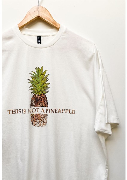 Leopar Ananas Baskılı Oversize Beyaz Elbise T-Shirt