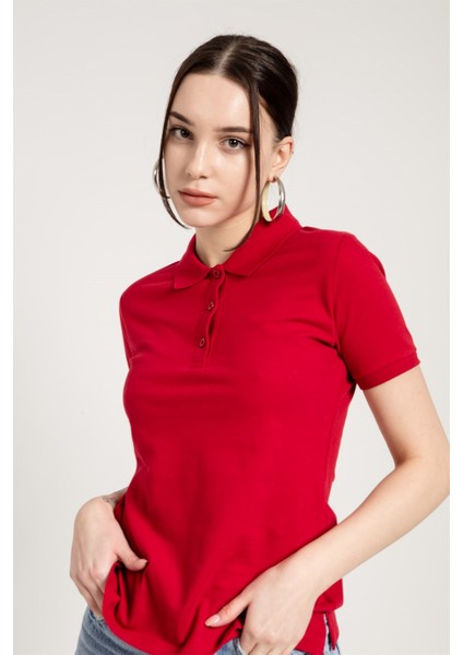 Kırmızı Klasik Kadın Polo Yaka T-Shirt fiyatları