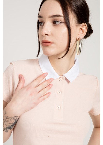 Pembe Slim Fit Klasik Düz Kadın Polo Yaka T-Shirt modelleri