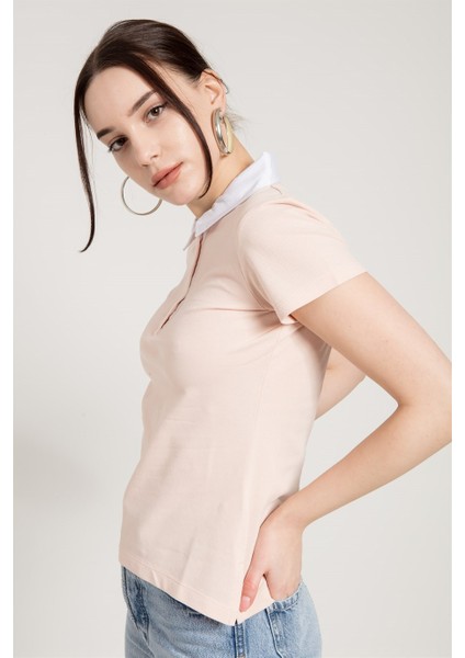 Pembe Slim Fit Klasik Düz Kadın Polo Yaka T-Shirt indirimleri