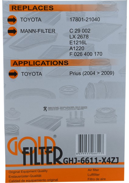 Toyota Prius | Prius+ | 2000 > … 1.5 (NHW20) Hava Filtresi fiyatları