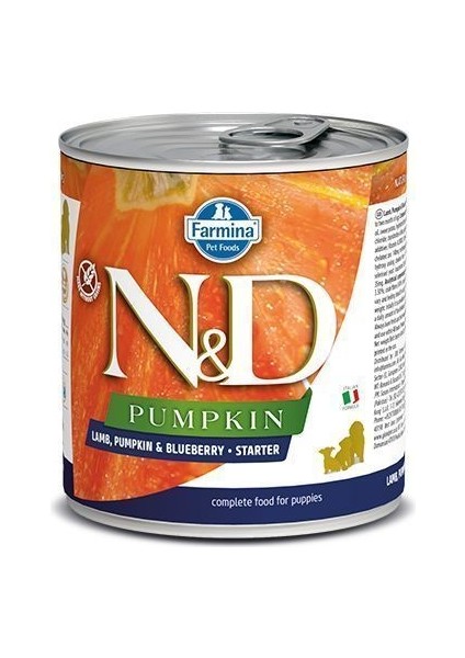 Pumpkin Balkabaklı Tahılsız Kuzu Etli ve Yaban Mersinli Starter Yavru Köpek Konservesi 285 gr