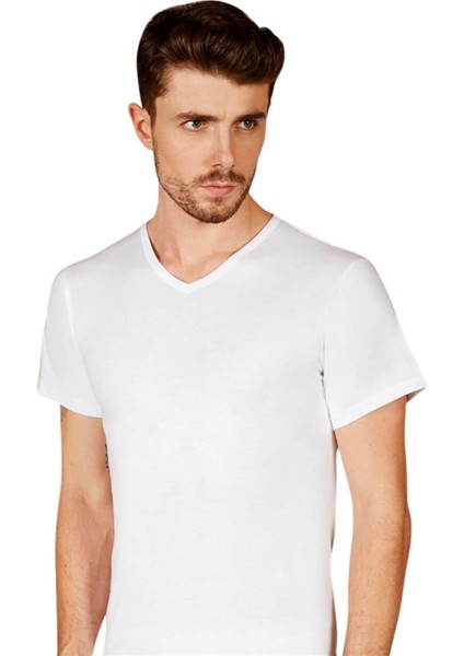 Beyaz Kısa Kollu V Yaka Erkek Atlet 0316