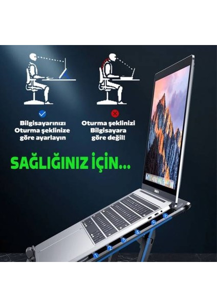 Coofbe Rgb Işıklı Ayarlanabilir Ultra Sessiz Çift Fanlı Laptop Soğutucu Laptop Standı