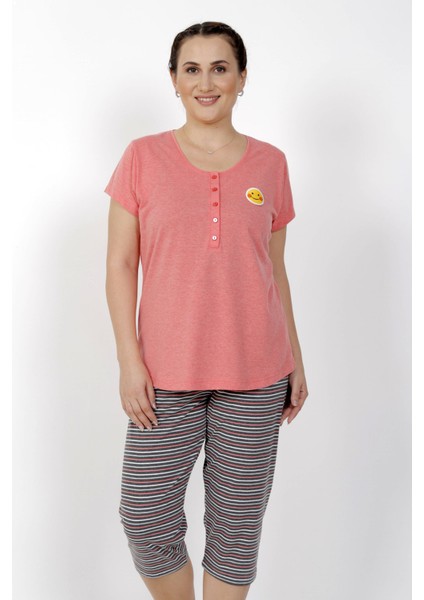 Büyük Beden Kısa Kol Kaprili Pijama Takım