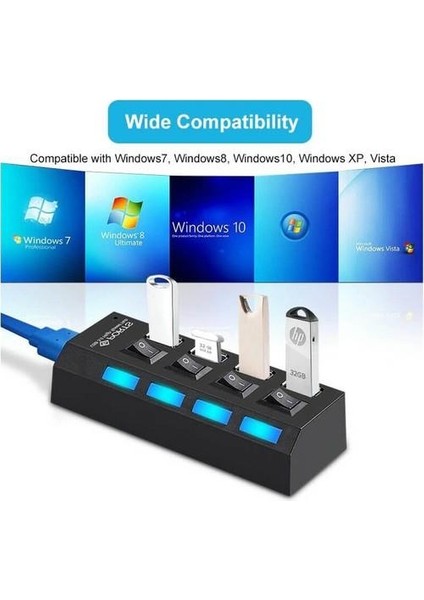 PrimeX Plus PX-2574 Connect Master USB Hub, 4 Port USB 3.0 Çoklayıcı, Anahtarlı USB Çoklayıcı