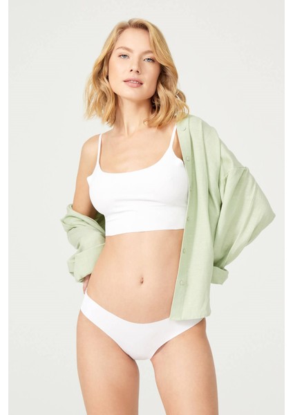 Beyaz Klasik Basic Lazer Kesim Kadın Bikini Külot
