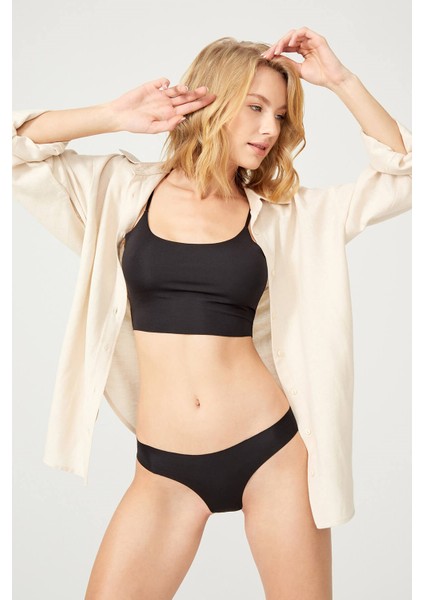 Siyah Klasik Basic Lazer Kesim Kadın Bikini Külot