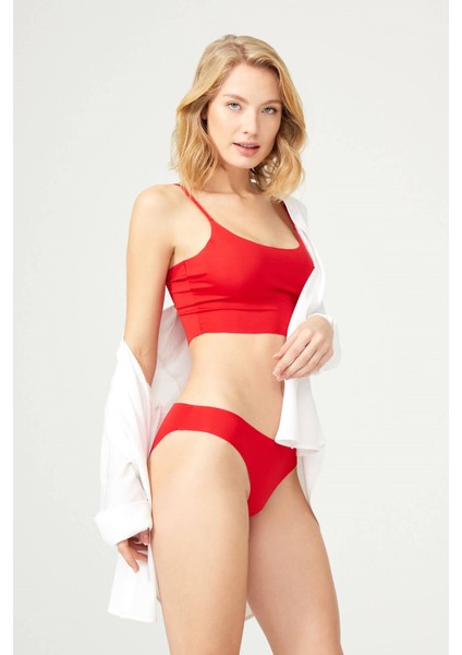 Kırmızı Klasik Basic Lazer Kesim Kadın Bikini Külot