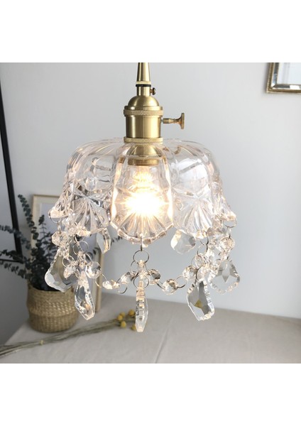 20 Cm Küçük Pirinç Cam Avize, 220 V E27 * 1 Ampul Olmadan Basit Başucu Balkon Kristal Işık Koridor Giriş Koridor Işık (Yurt Dışından)