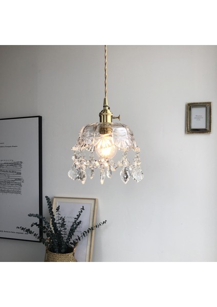 20 Cm Küçük Pirinç Cam Avize, 220 V E27 * 1 Ampul Olmadan Basit Başucu Balkon Kristal Işık Koridor Giriş Koridor Işık (Yurt Dışından)