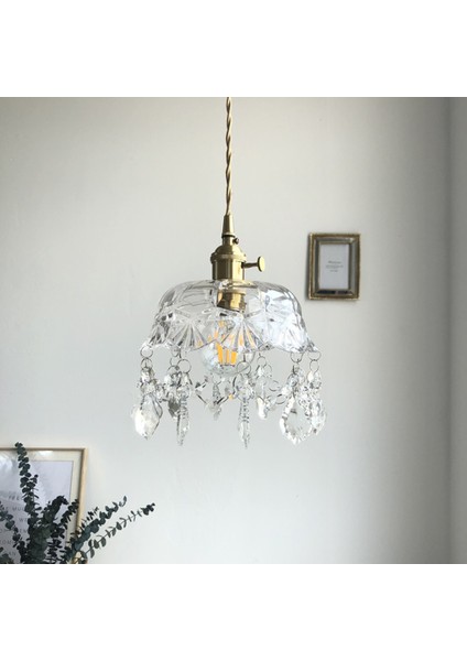 20 Cm Küçük Pirinç Cam Avize, 220 V E27 * 1 Ampul Olmadan Basit Başucu Balkon Kristal Işık Koridor Giriş Koridor Işık (Yurt Dışından)