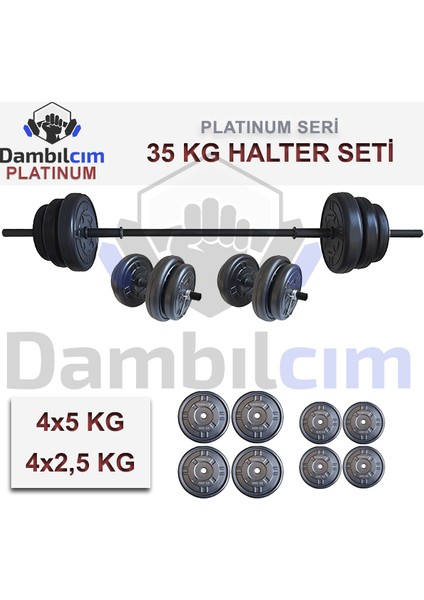 Platinum 35 Kg Halter Seti 35 Kg Dambıl Seti Ağırlık Seti Vücut Geliştirme Aleti