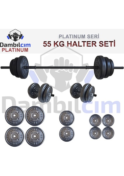 Platinum 55 Kg Halter Seti 55 Kg Dambıl Seti Ağırlık Seti Vücut Geliştirme Aleti