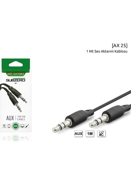 Aux Kablo - 3.5mm - Ses Aktarım Kablosu - 1m - AX25