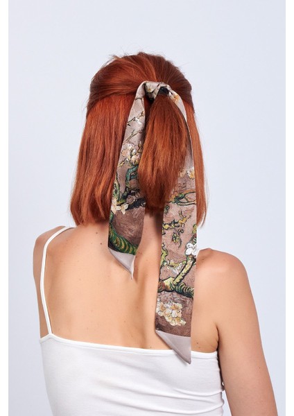 %100 Ipek Bej Twilly Fular Van Gogh Badem Ağacı modelleri