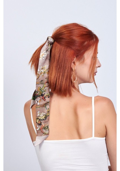 %100 Ipek Bej Twilly Fular Van Gogh Badem Ağacı fırsatları