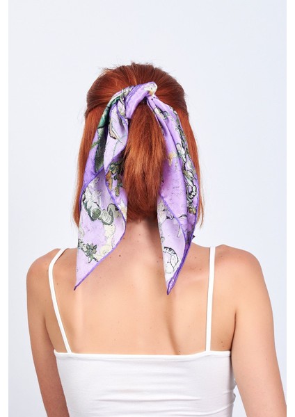%100 Ipek Mor Bandana Fular Van Gogh Almond Blossoms 55 cm modelleri