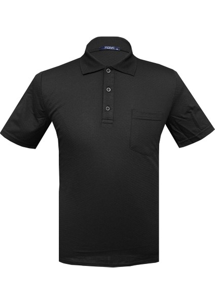 TS1014000210 Polo Yaka Regular Fit Jakarlı Siyah Erkek T-Shirt