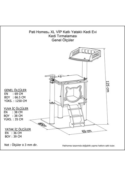 Pati Homes Patihomes Xl Vıp Katlı Yataklı Kedi Evi - Kedi Tırmalaması Gri