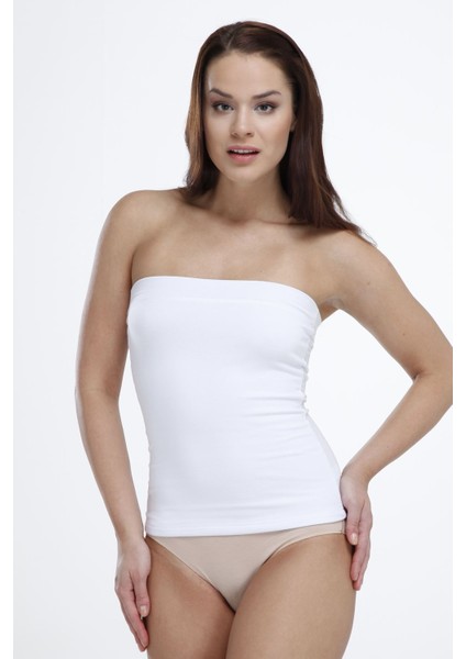 Kadın Beyaz Straplez Modal Body 1036