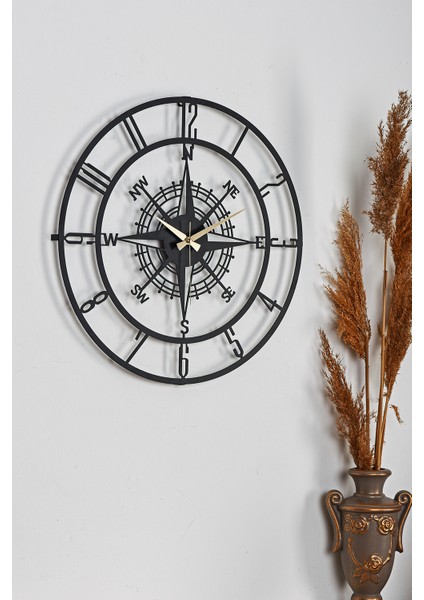 Muyika Bunnela Pusula Metal Siyah Sessiz Mekanizma Duvar Saati 50X50Cm Mds-50