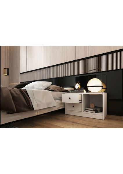 Çekmeceli Rafli Komodin Beyaz 65 cm KMD-1002-Ç