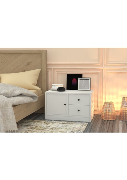 Dolapli Çekmeceli Komodin Beyaz 65 cm KMD-1004-Ç modelleri