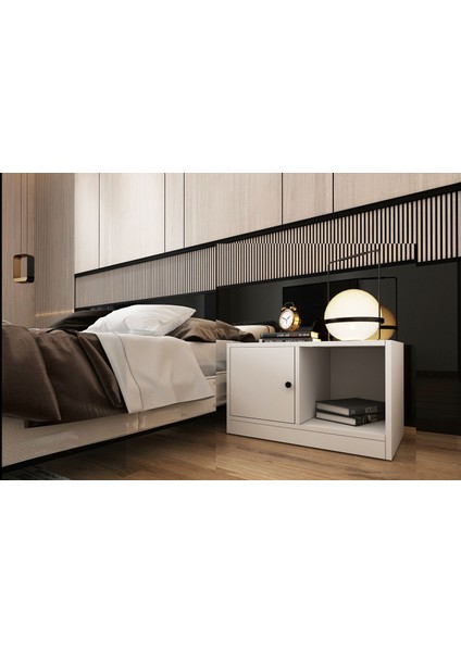 Dolapli Rafli Komodin Beyaz 65 cm KMD-1005-Ç