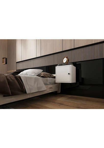 Kapakli Duvar Komodini Beyaz 35 cm KMD-1023-Ç