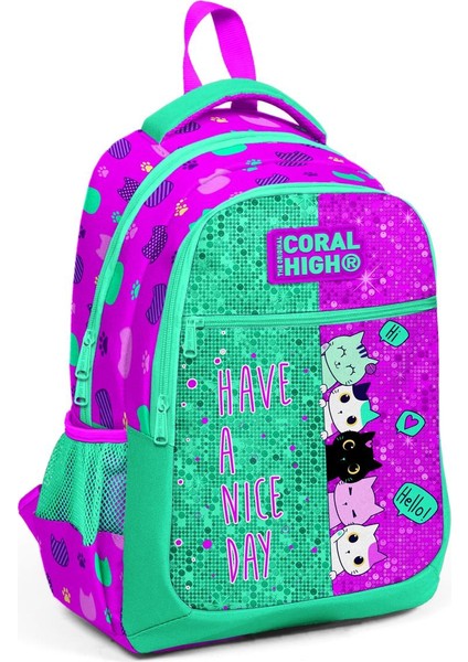 Kids Pembe-Su Yeşili Üç Bölmeli Okul Çantası 23490