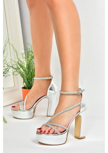 Gümüş Ayna Taşlı Platform Topuklu Kadın Abiye Ayakkabı M246053534 fiyatları
