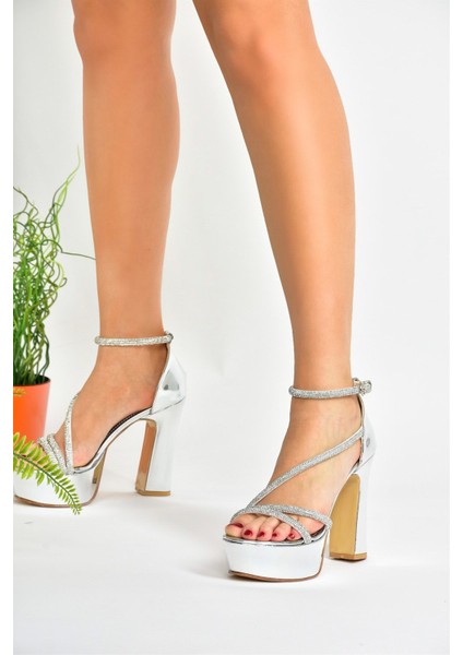 Gümüş Ayna Taşlı Platform Topuklu Kadın Abiye Ayakkabı M246053534 fırsatları