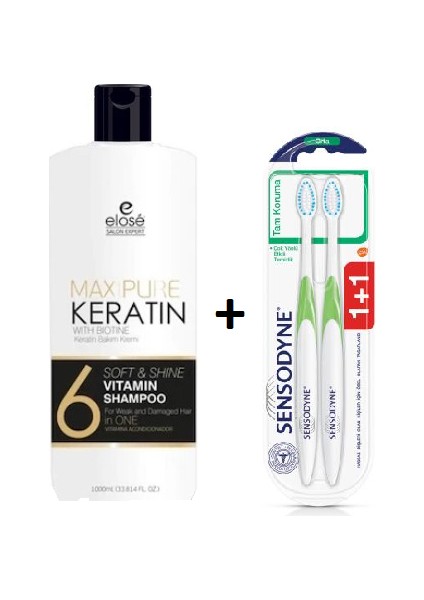 Maxıpure Keratin Saç Bakım Kremi 1000 ml + Sensodyne Tam Koruma Orta 2'li Diş Fırçası