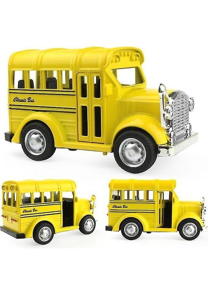 Lbq-Mini Sürgülü Alaşımlı Otobüs ve Okul Otobüsünü Geri Çekin, Simülasyon Araba Modeli (Sarı) (Yurt Dışından)