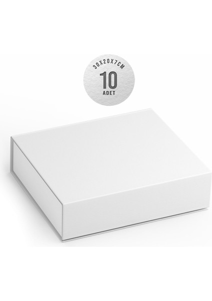 10'lu 30X20X7CM Mıknatıslı Mukavva Hediye Kutusu - Beyaz