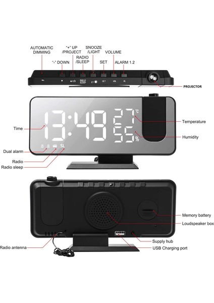 Dijital Projeksiyon Çalar Saat Büyük LED Ekran Çalar fırsatları