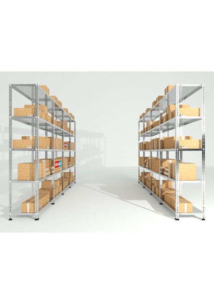 4 Katlı Galvaniz Çelik Raf - Depo, Arşiv, Kiler, Dosya, Market Rafı - 31x60 cm-100 cm-1.00 mm
