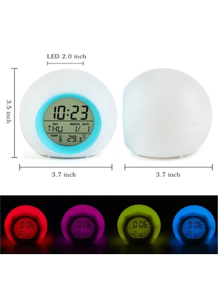 Multi-Fonksiyonel LED Masa Çalar Saat 7 Renk Değiştirme (Yurt Dışından)