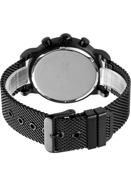 Skmeı 9203 Aydınlık Chronograph Çelik Örgü Bant Kuvars Izle (Siyah)