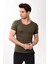 V Yaka Basic Slim Fit Erkek Tişört T-Shirt Haki 4