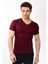 V Yaka Basic Slim Fit Erkek Tişört T-Shirt Bordo 1