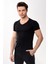 V Yaka Basic Slim Fit Erkek Tişört T-Shirt Siyah 4