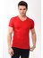 V Yaka Basic Slim Fit Erkek Tişört T-Shirt Kırmızı 1